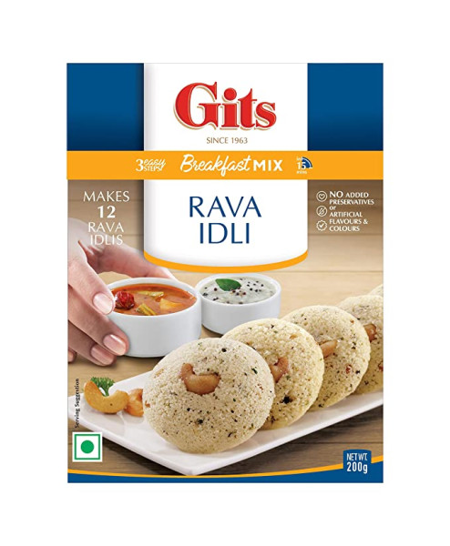 Gits Instant Rava Idli Breakfast Mix, Makes 12 per Pack, Pure Veg, South Indian Breakfast